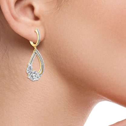 Pear Shaped Double Row Teardrop Dangling Earrings in 10K Gold