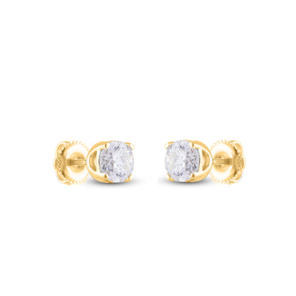 Solitaire Stud Earrings with Friction Back in 14K Solid Gold