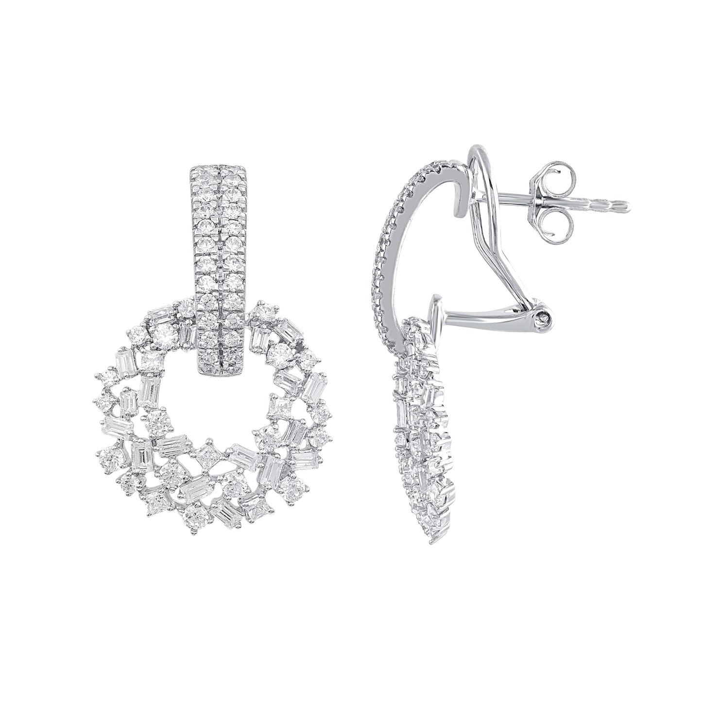 1.50 Carat Mixed-Cut Diamond Dangle Earrings in 14K White Gold