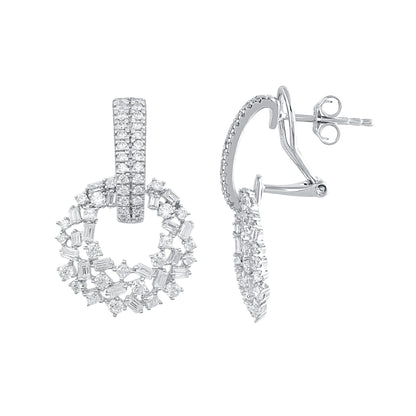 1.50 Carat Mixed-Cut Diamond Dangle Earrings in 14K White Gold