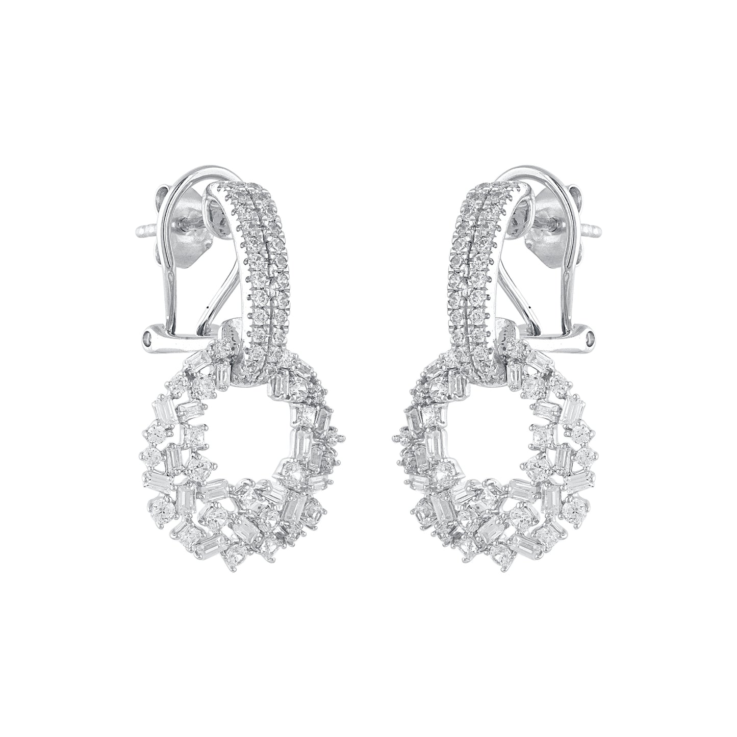1.50 Carat Mixed-Cut Diamond Dangle Earrings in 14K White Gold