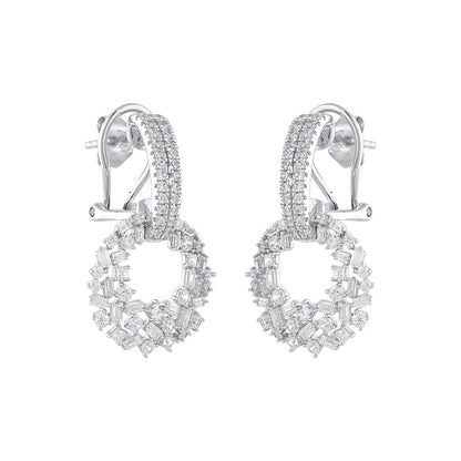 1.50 Carat Mixed-Cut Diamond Dangle Earrings in 14K White Gold