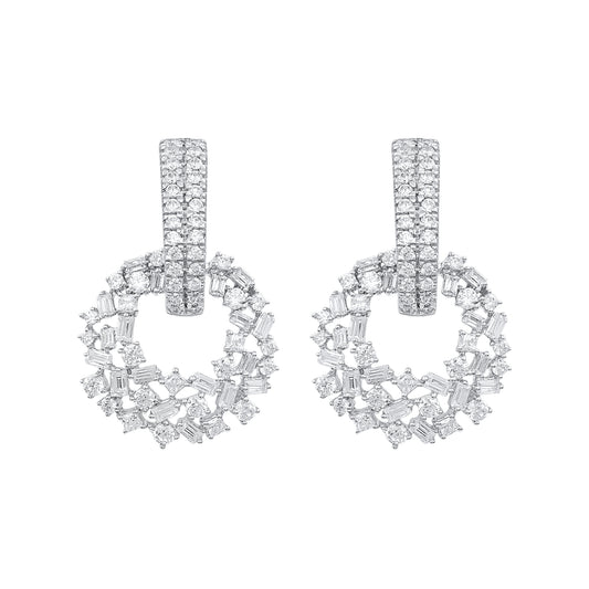 1.50 Carat Mixed-Cut Diamond Dangle Earrings in 14K White Gold