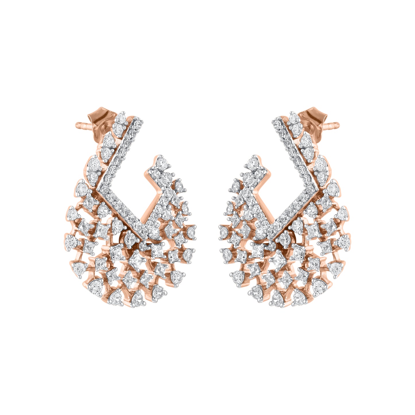 2.0 Carat Natural Diamonds Designer Stud Earrings in 14 Karat Rose Gold