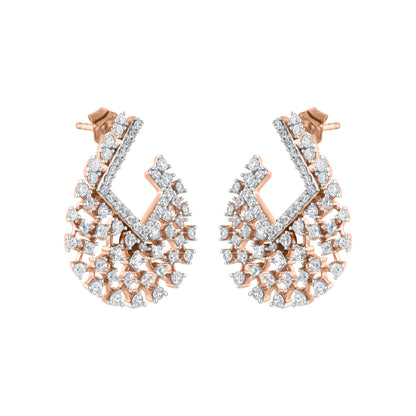 2.0 Carat Natural Diamonds Designer Stud Earrings in 14 Karat Rose Gold