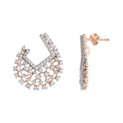 2.0 Carat Natural Diamonds Designer Stud Earrings in 14 Karat Rose Gold