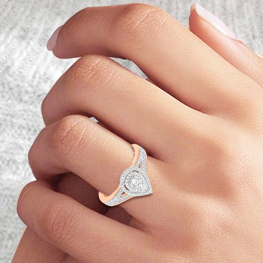 0.50 Carat Natural Round Diamond 14KT Rose Gold Pear Shape Halo Ring