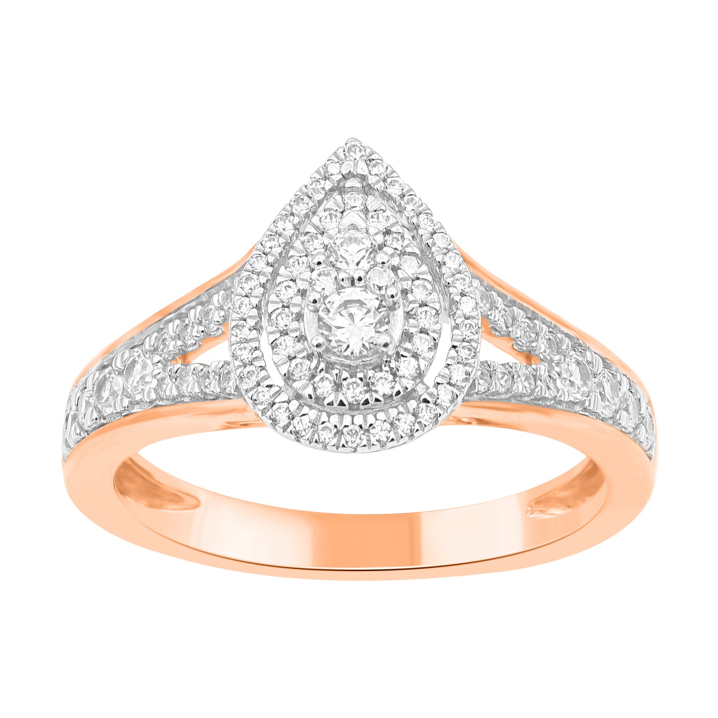 0.50 Carat Natural Round Diamond 14KT Rose Gold Pear Shape Halo Ring