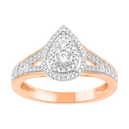 0.50 Carat Natural Round Diamond 14KT Rose Gold Pear Shape Halo Ring