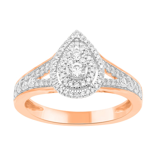 0.50 Carat Natural Round Diamond 14KT Rose Gold Pear Shape Halo Ring