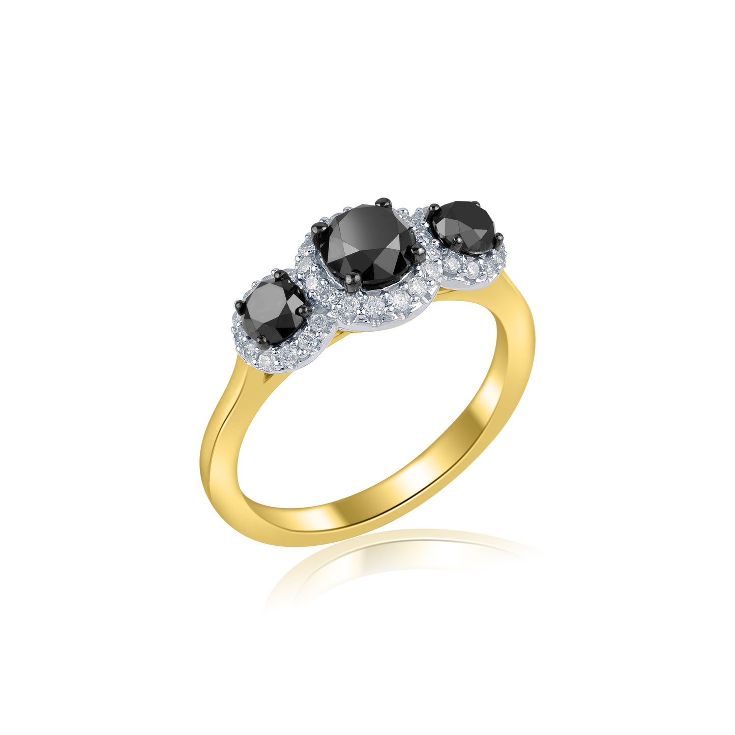 Black Diamond Three Stone Halo Ring in 10K Gold