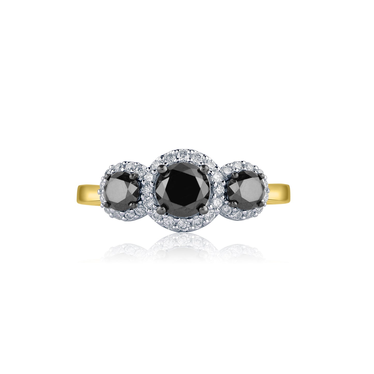 Black Diamond Three Stone Halo Ring in 10K Gold