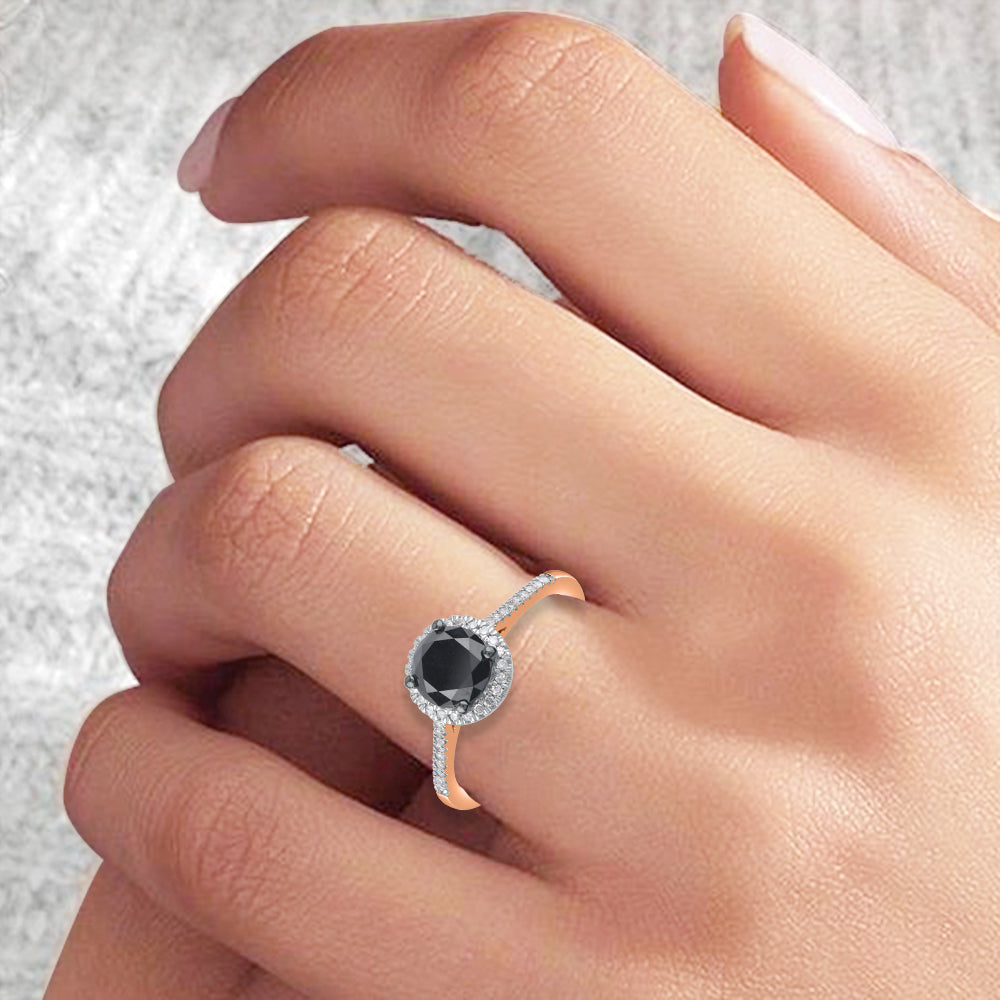 Black Diamond Halo Wedding Ring in 10K Gold