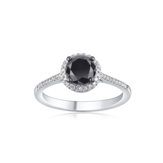 Black Diamond Halo Wedding Ring in 10K Gold