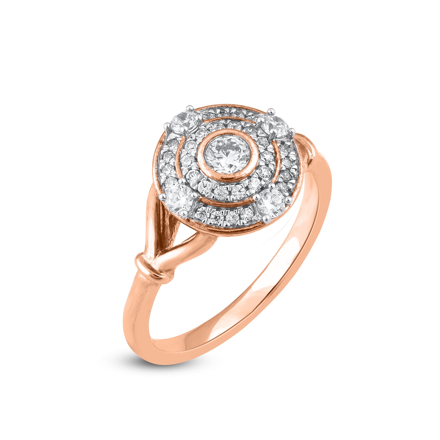 0.50 Carat Diamond Double Halo Wedding Ring in 14K Rose Gold