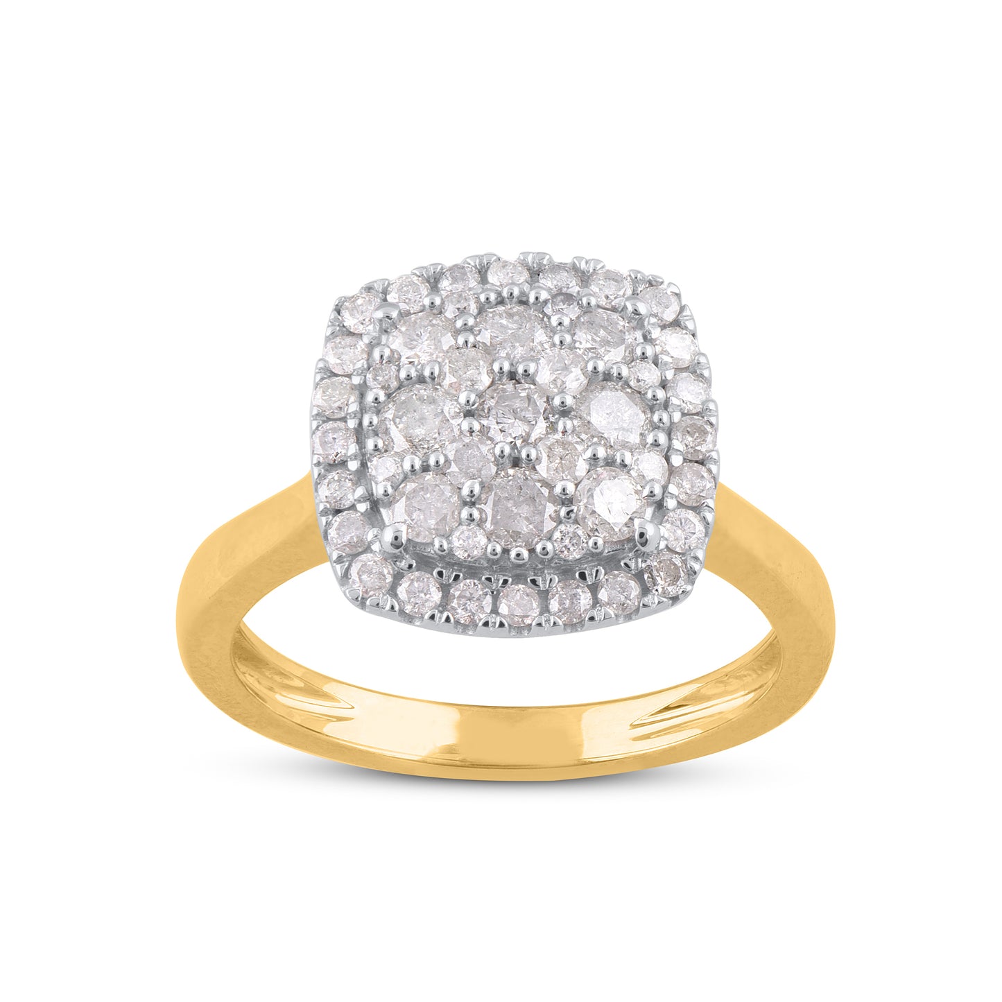 Cushion-Shape Cluster Flower Engagement Ring in 10k Gold