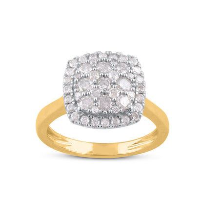 Cushion-Shape Cluster Flower Engagement Ring in 14KT Gold