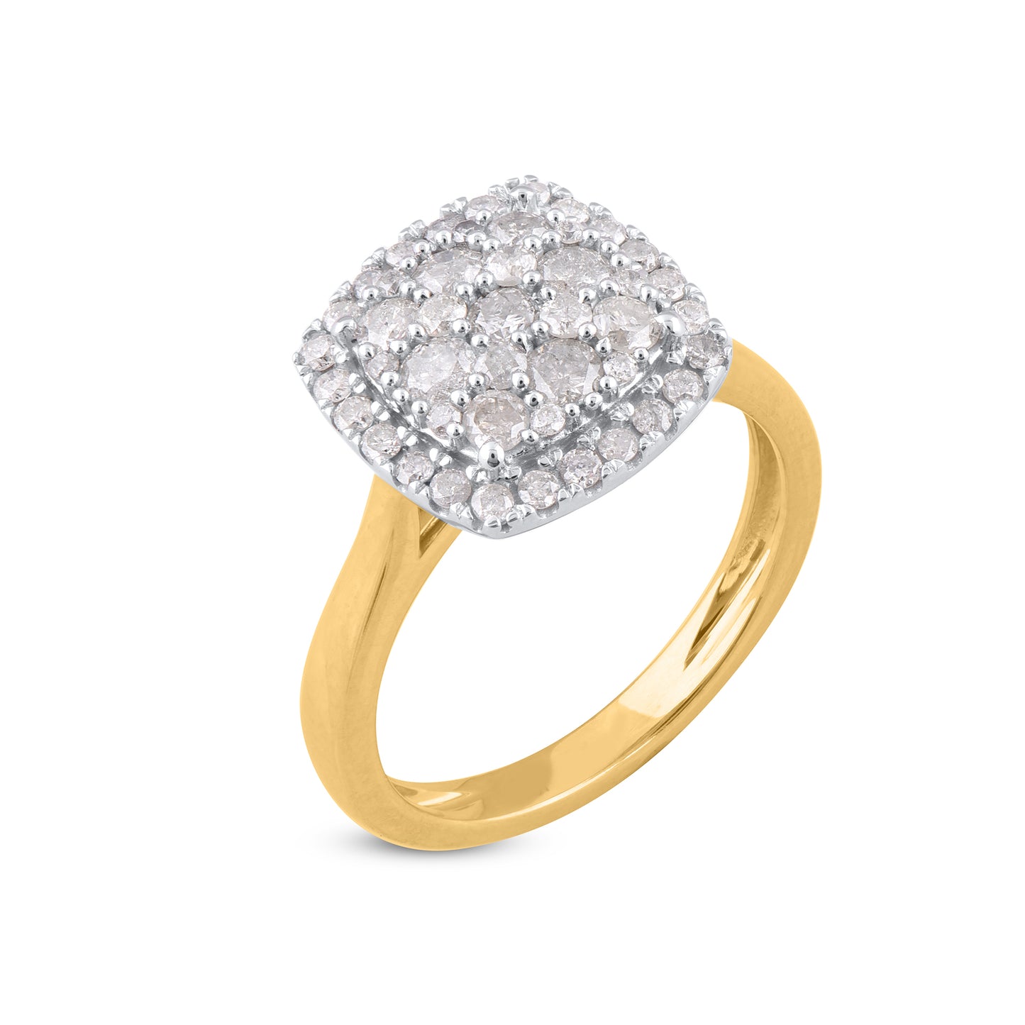 Cushion-Shape Cluster Flower Engagement Ring in 14KT Gold