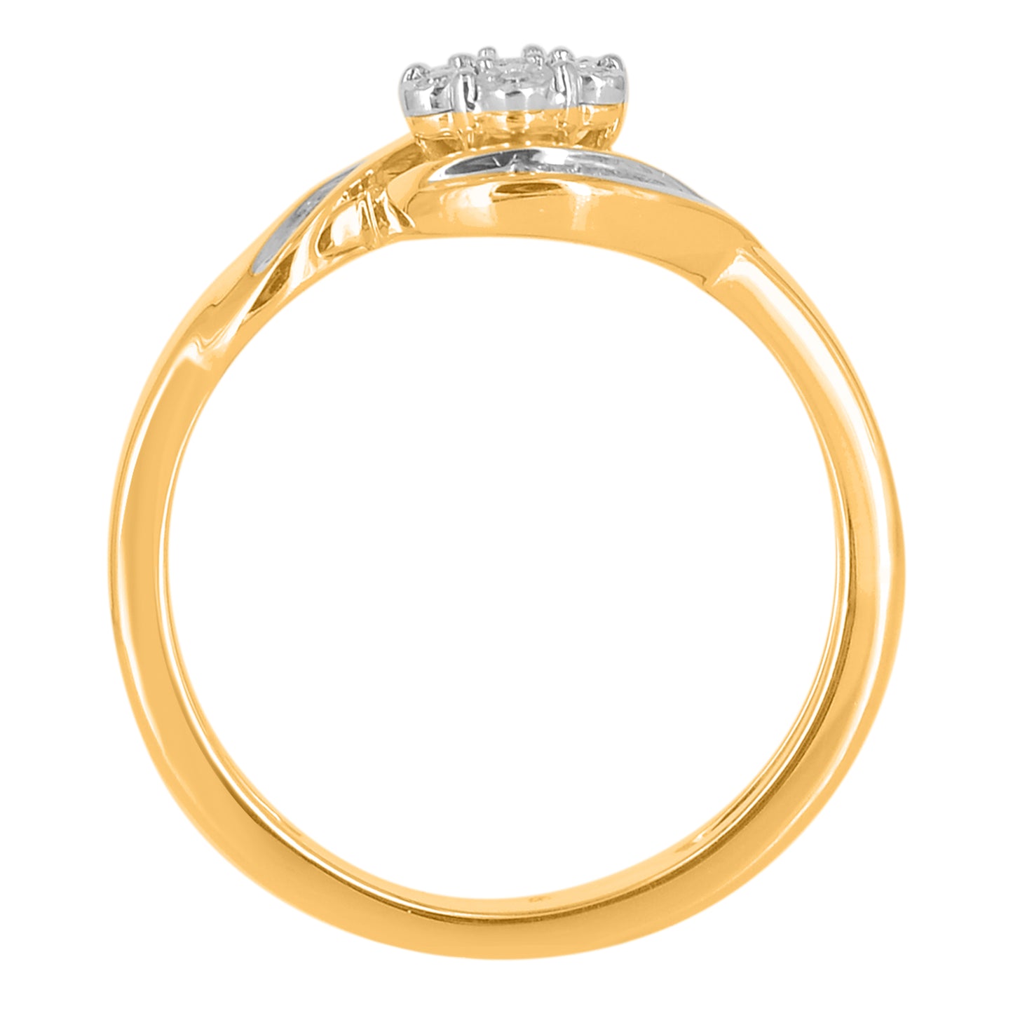 0.08 Carat Round & Baguette Diamond 14KT Yellow Gold Bypass Ring