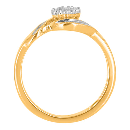 0.08 Carat Round & Baguette Diamond 14KT Yellow Gold Bypass Ring