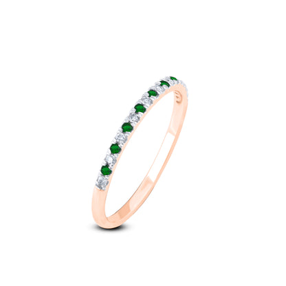 Diamond and Emerald Stackable Band Ring in 10K Gold