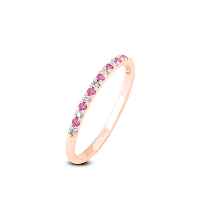 Diamond and Pink Sapphire Stackable Band Ring in 10K Gold