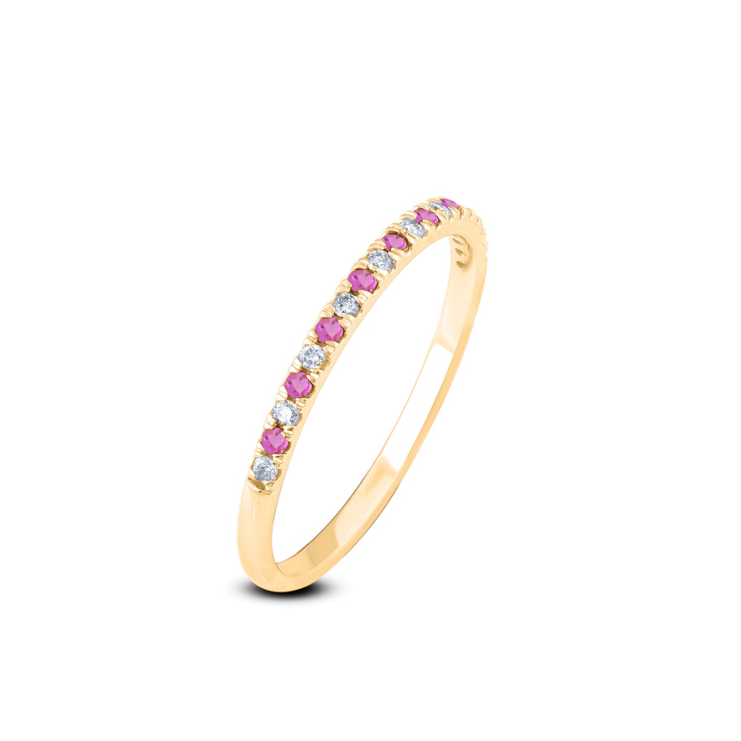 Diamond and Pink Sapphire Stackable Band Ring in 10K Gold