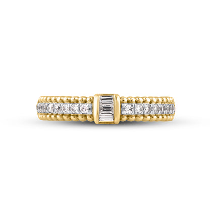 Baguette & Round Diamond Band Ring in 10K Yellow Gold