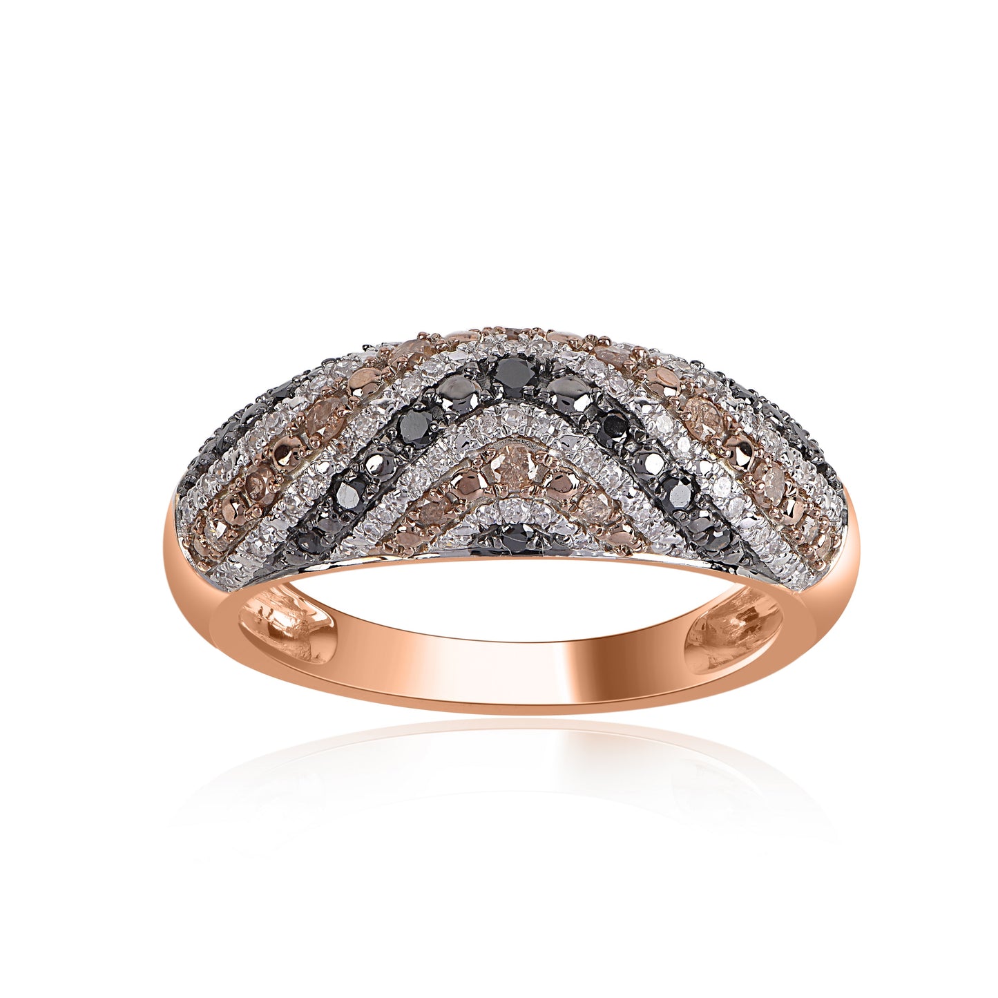 Treated Black and Natural Cognac Diamonds Wedding Band in 14K Gold