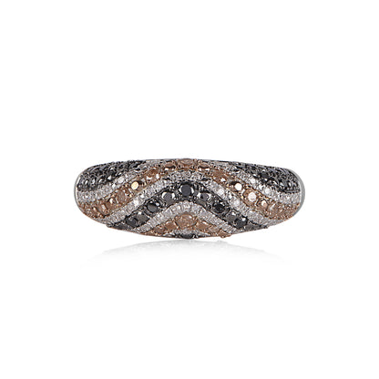 Treated Black and Natural Cognac Diamonds Wedding Band in 14K Gold