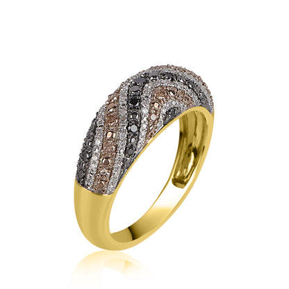 Treated Black and Natural Cognac Diamonds Wedding Band in 14K Gold