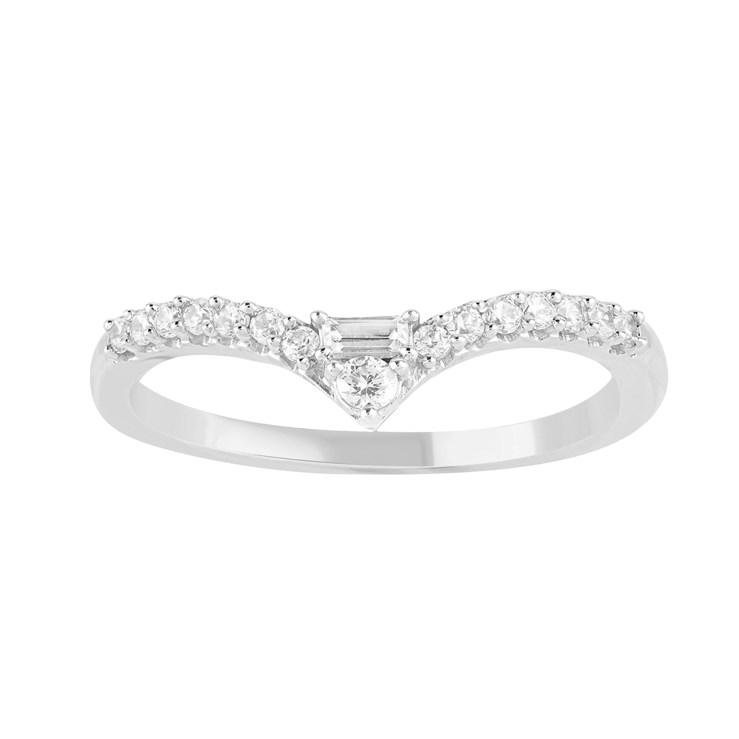 0.25 Carat Round & Baguette Diamond 14KT White Gold Stackable Band Ring