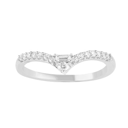 0.25 Carat Round & Baguette Diamond 14KT White Gold Stackable Band Ring