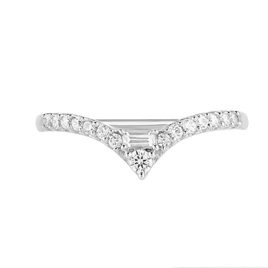 0.25 Carat Round & Baguette Diamond 14KT White Gold Stackable Band Ring