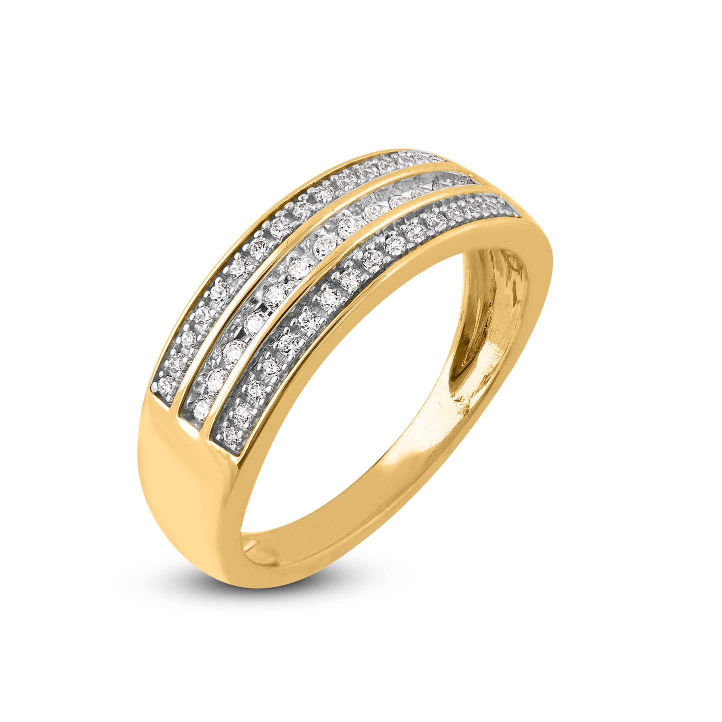 Three Row Wedding Band Ring in 10K Gold