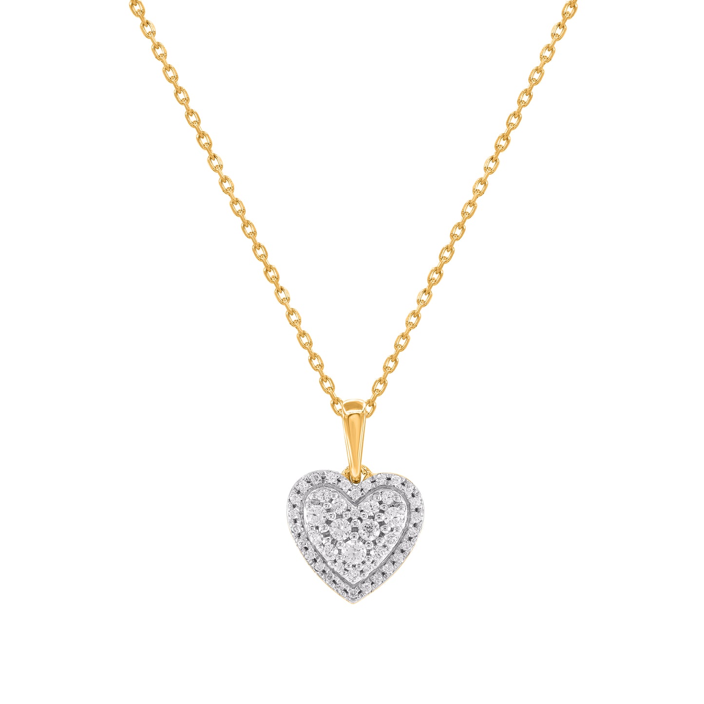 TJD 0.25 Carat Natural Diamond Heart Pendant Necklace 10K Yellow Gold