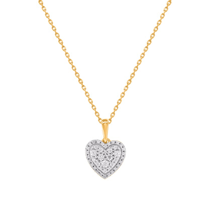 TJD 0.25 Carat Natural Diamond Heart Pendant Necklace 10K Yellow Gold