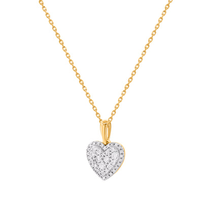 TJD 0.25 Carat Natural Diamond Heart Pendant Necklace 10K Yellow Gold