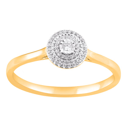0.13 Carat Natural Diamond 14 Karat Yellow Gold Halo Engagement Ring