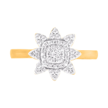 0.32 Carat Natural Diamond 14KT Yellow Gold Floral Cluster Ring