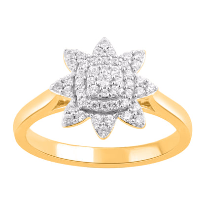 0.32 Carat Natural Diamond 14KT Yellow Gold Floral Cluster Ring