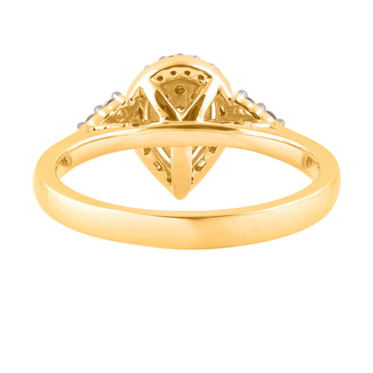 0.25 Carat Pear Shape Halo Diamond Ring in 14K Yellow Gold