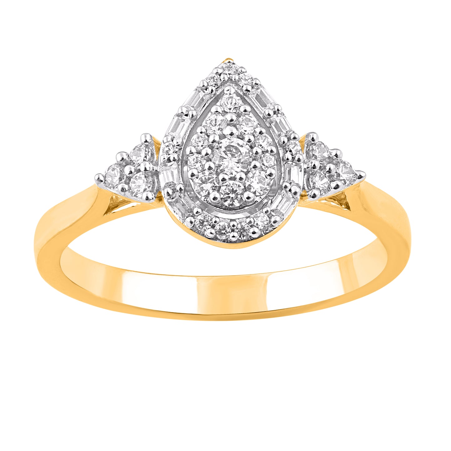 0.25 Carat Pear Shape Halo Diamond Ring in 14K Yellow Gold