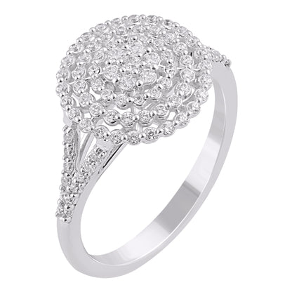 0.50 Carat Natural Round Cut Diamond 14KT White Gold Cluster Ring