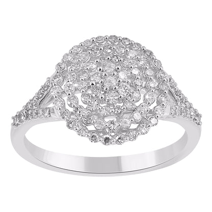 0.50 Carat Natural Round Cut Diamond 14KT White Gold Cluster Ring