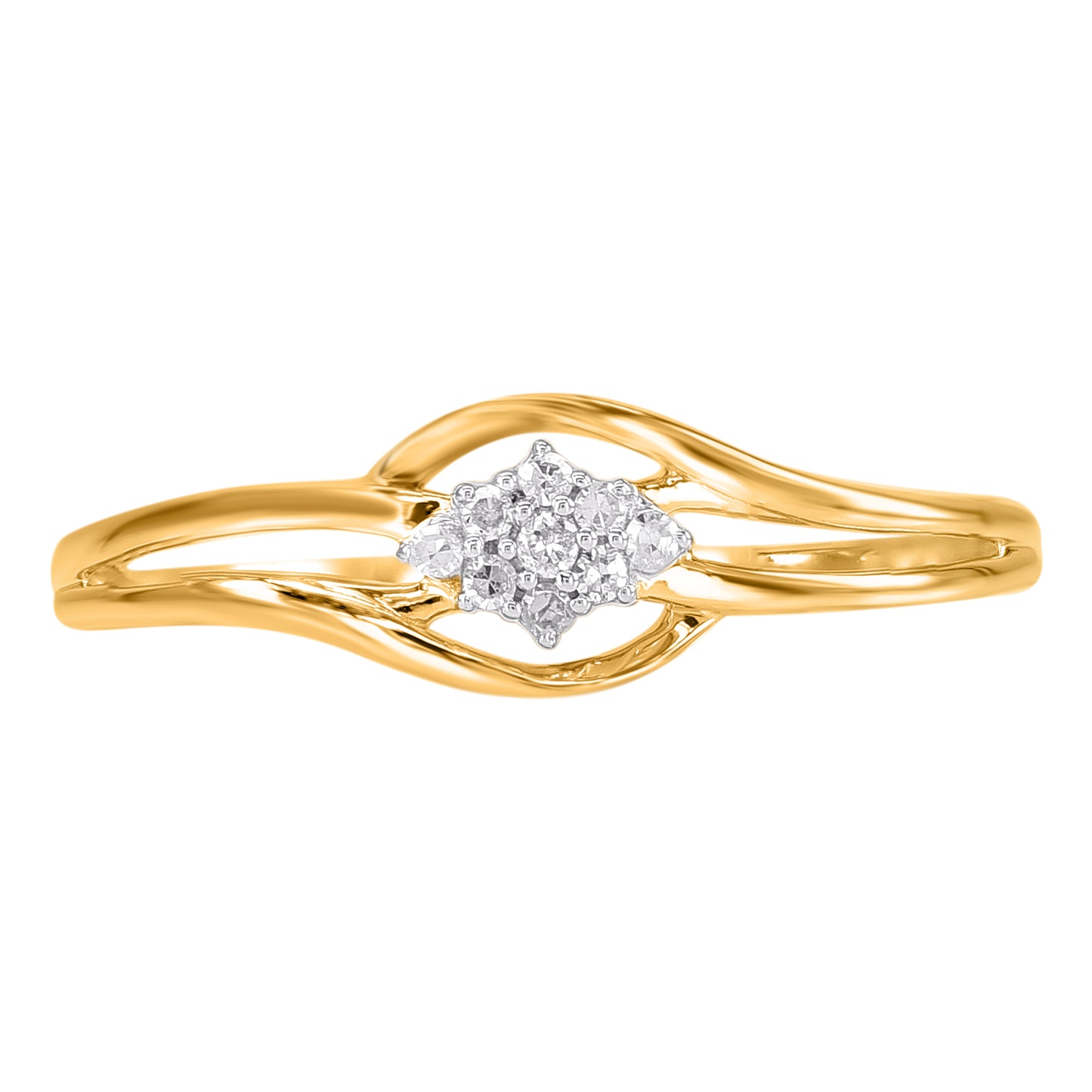 0.05 Carat Natural Diamond Floral Cluster Bypass Ring in 14K Yellow Gold