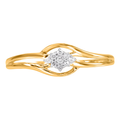 0.05 Carat Natural Diamond Floral Cluster Bypass Ring in 14K Yellow Gold