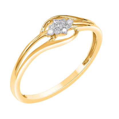 0.05 Carat Natural Diamond Floral Cluster Bypass Ring in 14K Yellow Gold