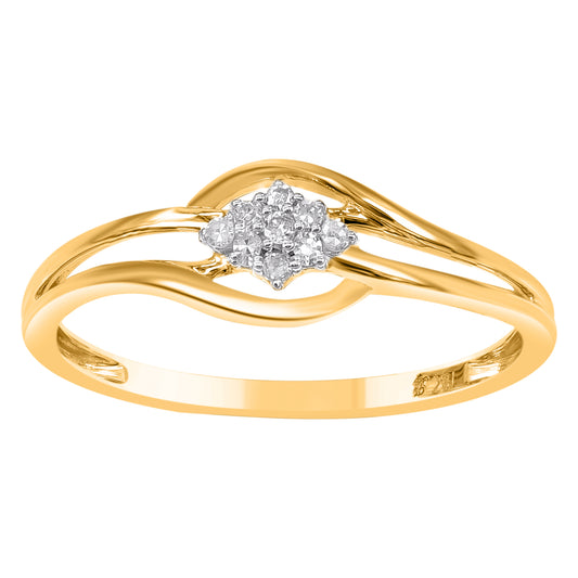 0.05 Carat Natural Diamond Floral Cluster Bypass Ring in 14K Yellow Gold