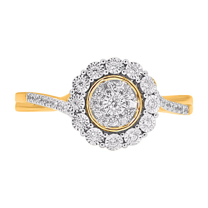 0.15 Carat Natural Diamond 14 Karat Yellow Gold Halo Cluster Ring